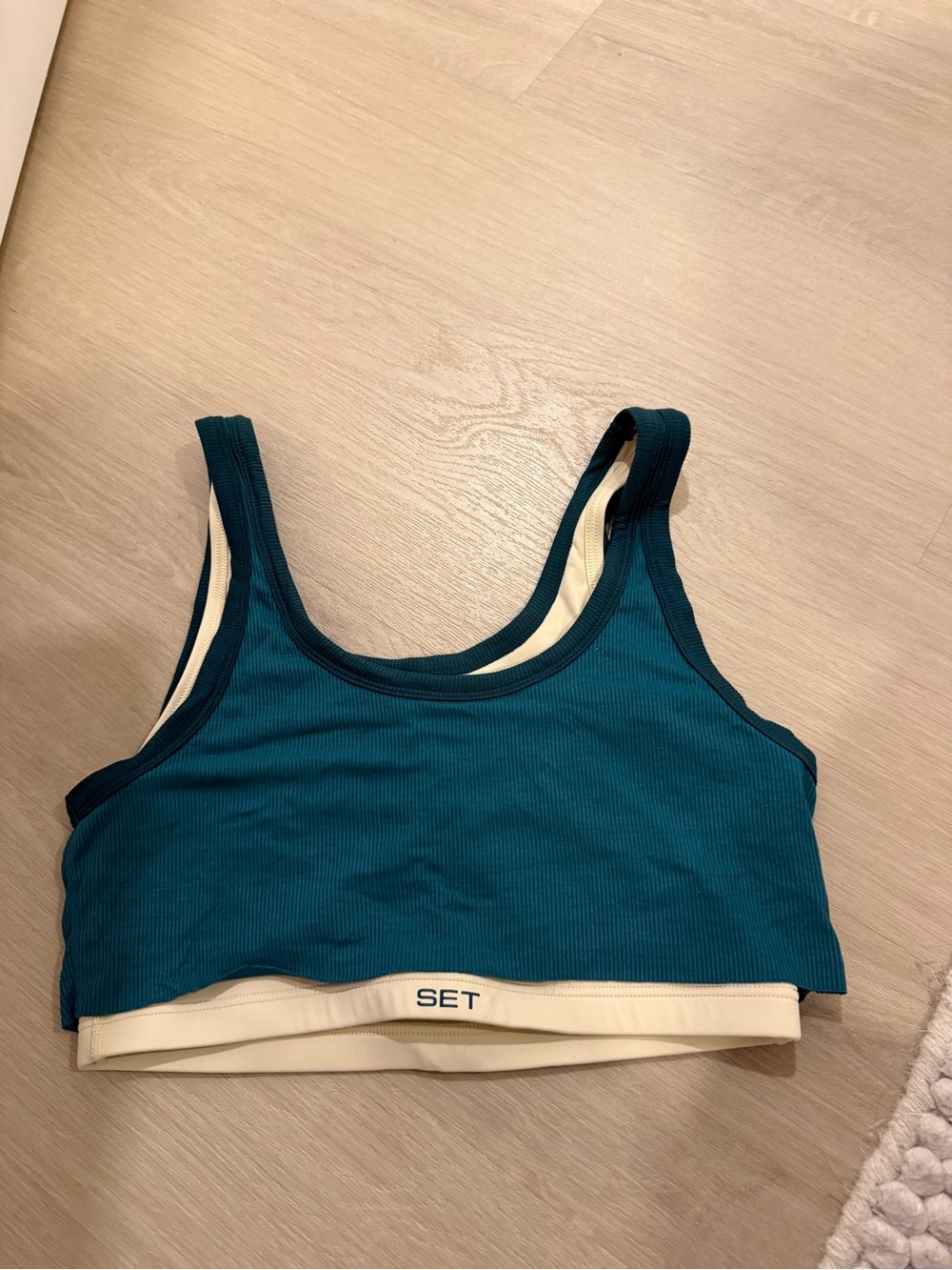 SET Active Teal Ribbed Tank Bralette with Cream Band